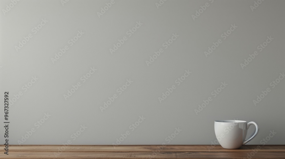 Minimalist Coffee Cup on Wooden Table Against Plain Wall Background - Perfect for Office, Kitchen, and Lifestyle Settings Minimalist Coffee Cup on Wooden Table Against Plain Wall Background - Perfect for Office, Kitchen, and Lifestyle Settings
