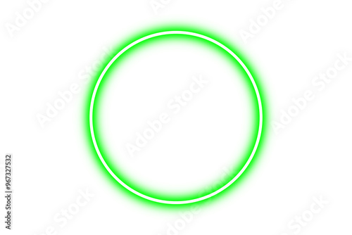 Green glowing neon light circle frame PNG