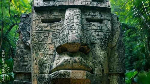 Wallpaper Mural Exploring the ancient Mayan stone head in the jungle of Central America Torontodigital.ca