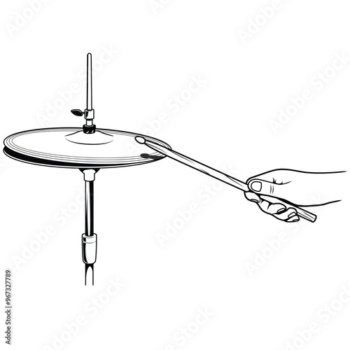 hands hold the drumsticks and hit the cymbal vector illustration. A close-up of a hands holding drumsticks