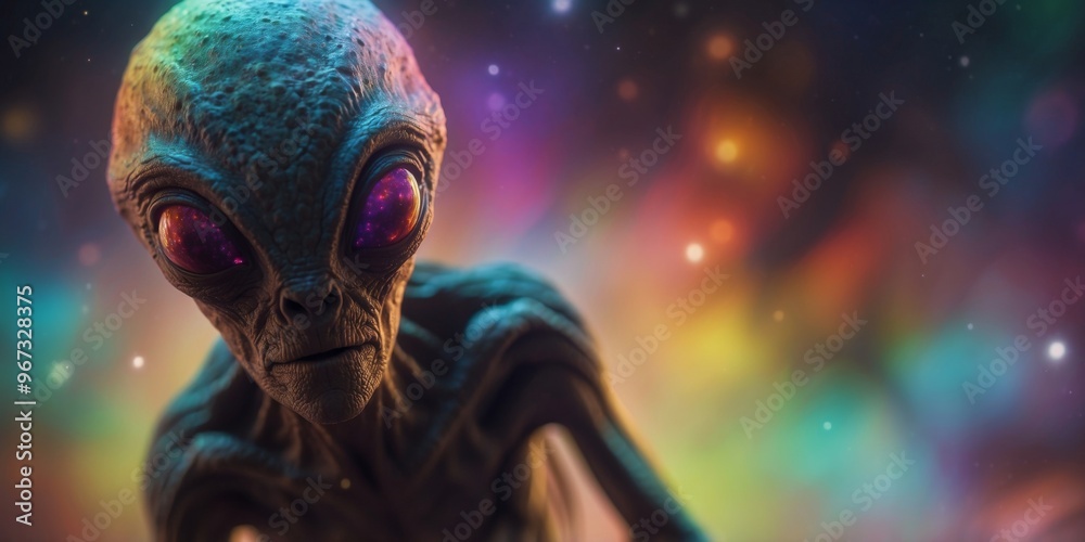 An alien creature made of light, drifting through a colorful nebula. An alien creature made of light, drifting through a colorful nebula.