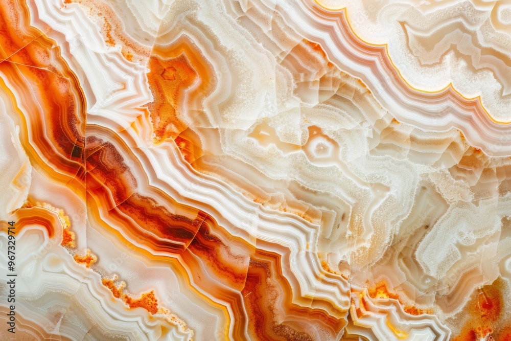 Intricate patterns and warm tones in an onyx stone create a mesmerizing, abstract natural artwork. Intricate patterns and warm tones in an onyx stone create a mesmerizing, abstract natural artwork.