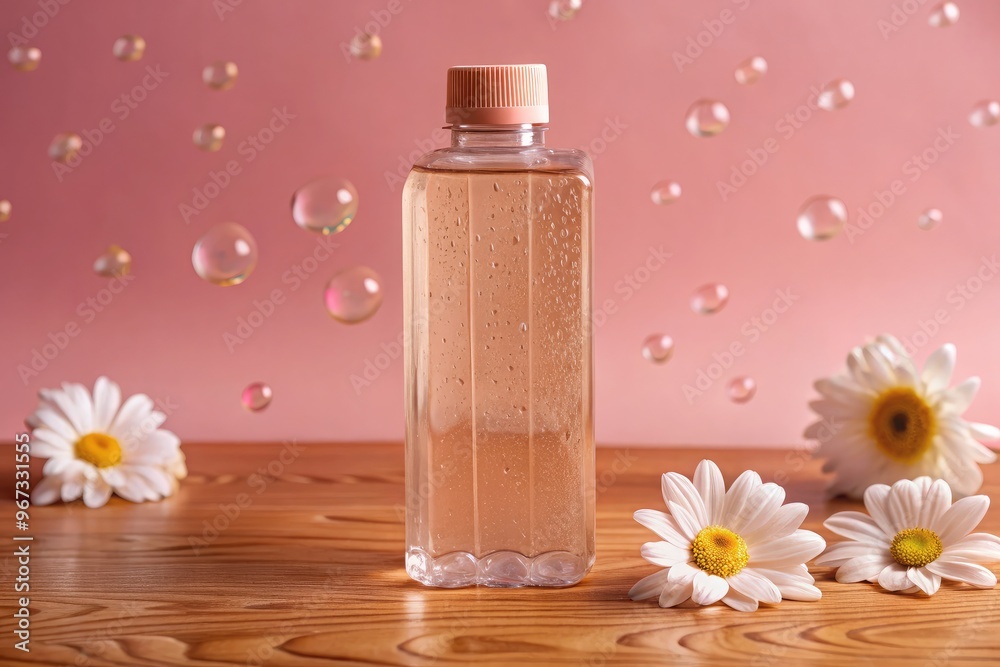 High-quality studio mockup of a sleek, modern water bottle with a minimalist design, displayed on a clean colorful background for marketplace High-quality studio mockup of a sleek, modern water bottle with a minimalist design, displayed on a clean colorful background for marketplace
