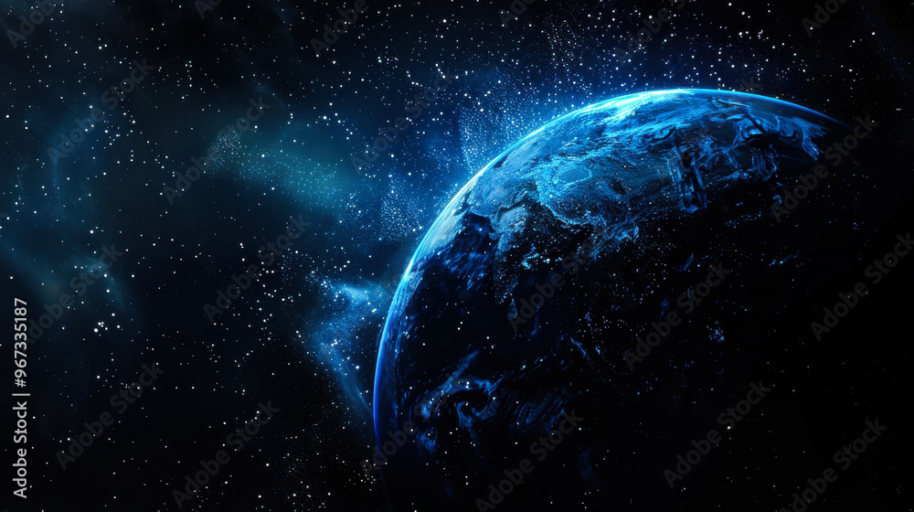 Obraz premium A stunning view of Earth illuminated in blue against the dark backdrop of space