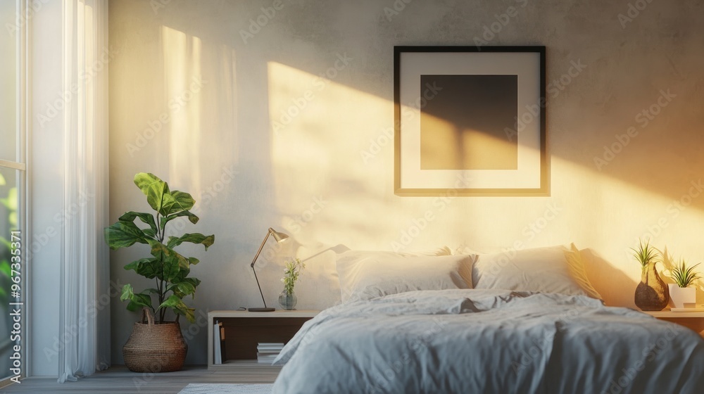 Naklejka premium Cozy Bedroom with Morning Sunlight