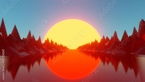 Retro sci-fi wireframe landscape. 3D rendering.
