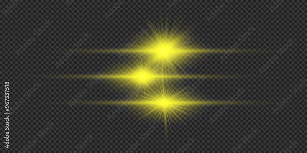 Set of yellow horizontal light effects of lens flares Set of yellow horizontal light effects of lens flares