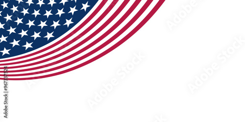 Banner with a partial image of the American flag isolated on a transparent background. Place for text. Copy space. It represents patriotism and national pride of the United States. Vector illustration