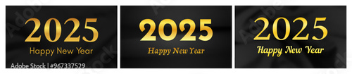 2025 Happy New Year on dark silk background