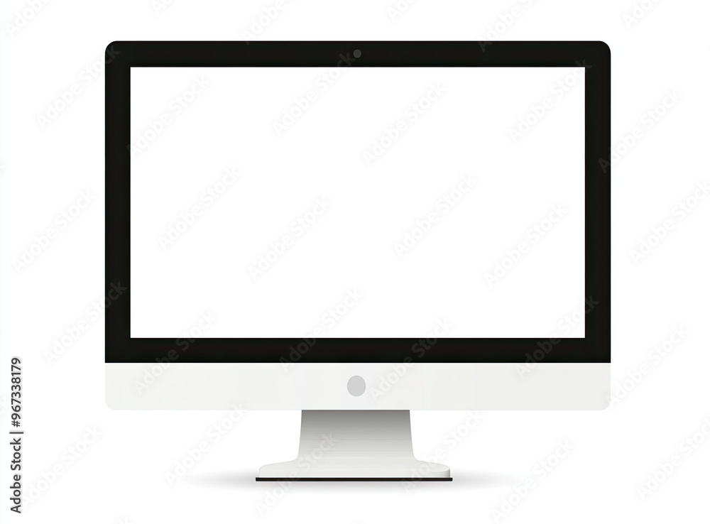 White blank screen on an iMac with a black frame, isolated on a white background. Created with Ai White blank screen on an iMac with a black frame, isolated on a white background. Created with Ai