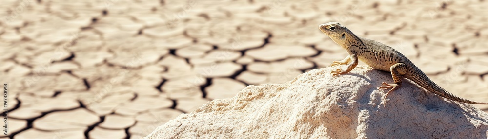 A solitary lizard on a scorching desert rock, heatwaves radiating from the ground, barren and dry landscape, intense heatwave imagery A solitary lizard on a scorching desert rock, heatwaves radiating from the ground, barren and dry landscape, intense heatwave imagery