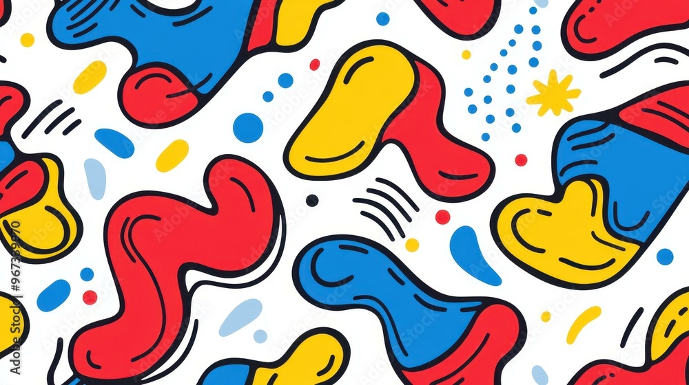 Discover a playful flat illustration pattern bursting with vibrant colors and fun cartoon textures for a modern touch. Discover a playful flat illustration pattern bursting with vibrant colors and fun cartoon textures for a modern touch.