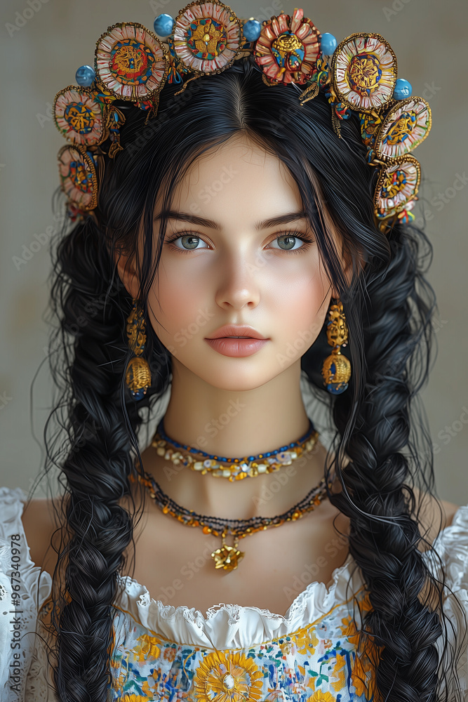 Fototapeta premium Beautiful girl in an embroidered shirt. Vyshyvanka National dress. Ukraine