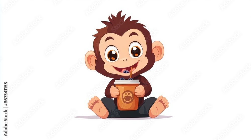 A charming monkey cartoon enjoys boba milk tea, ideal for trendy clothing, fun invites, or lively mascots. A charming monkey cartoon enjoys boba milk tea, ideal for trendy clothing, fun invites, or lively mascots.