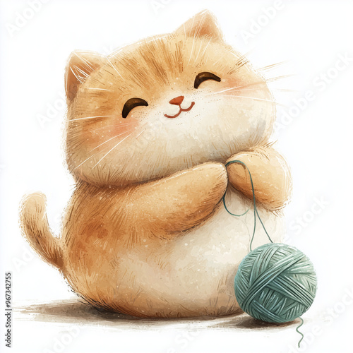 A chubby cat playing with y...