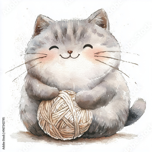A chubby cat playing with y...
