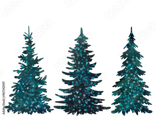 Three watercolor Christmas trees