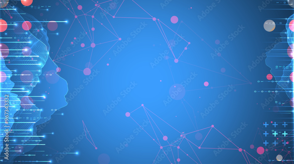 Fototapeta premium Big Data. Abstract digital futuristic wireframe vector illustration on technology background. Data mining and management concept. Hand drawn art.