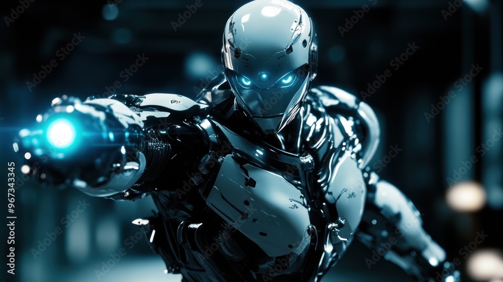 Futuristic Robot with a Glowing Weapon Futuristic Robot with a Glowing Weapon
