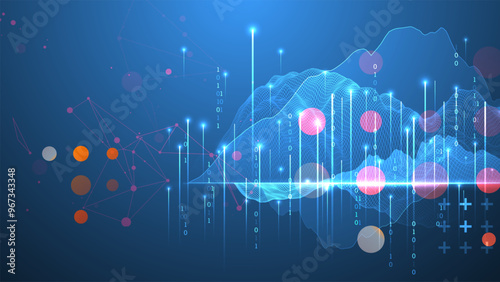 Big Data. Abstract digital futuristic wireframe vector illustration on technology background. Data mining and management concept. Hand drawn art.