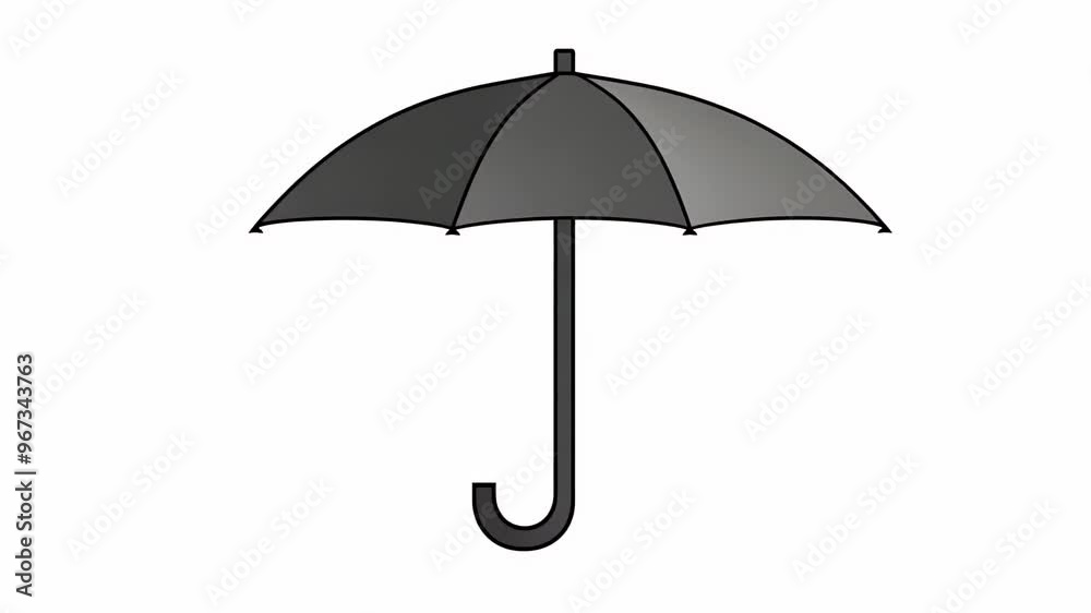 A simple minimalist illustration of a black umbrella with a curved handle isolated on a white background, representing protection and simplicity A simple minimalist illustration of a black umbrella with a curved handle isolated on a white background, representing protection and simplicity