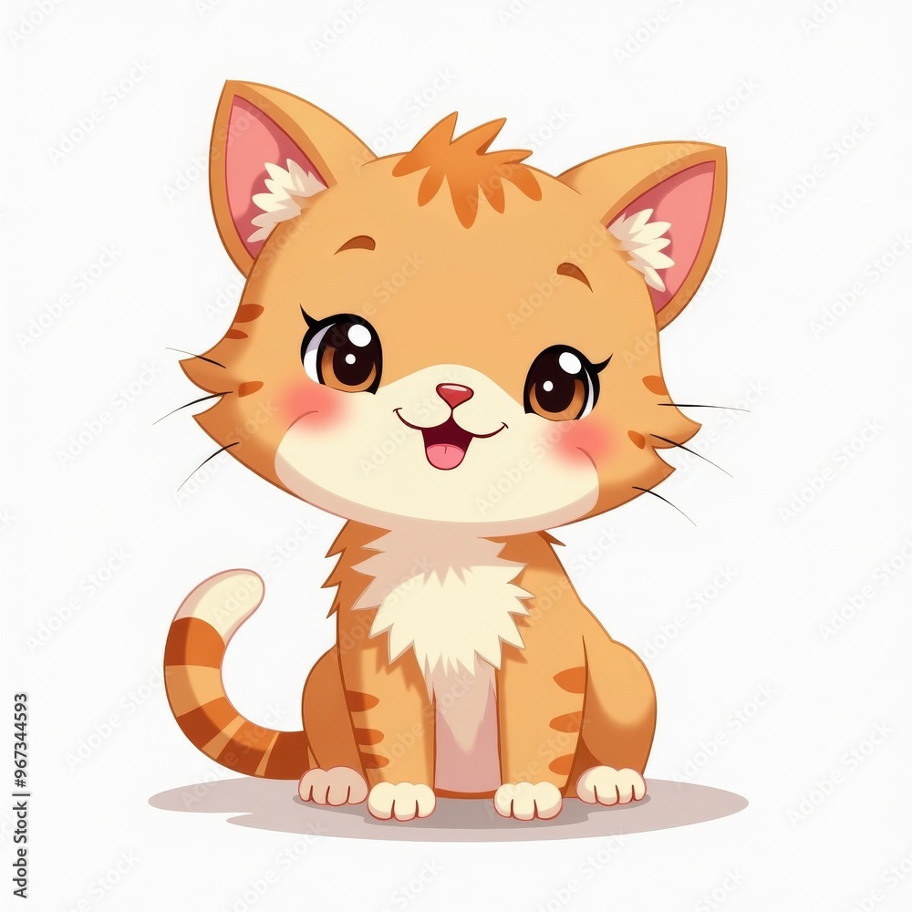 Cute Illustration of a Happy Cartoon Cat with Big Eyes and Smile. Cute Illustration of a Happy Cartoon Cat with Big Eyes and Smile.