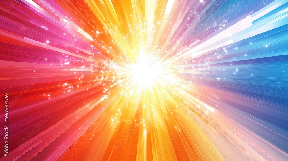 A vibrant abstract design featuring an explosion of rays from a central point on a white background, with linear perspective lines adding depth and motion, providing copy space A vibrant abstract design featuring an explosion of rays from a central point on a white background, with linear perspective lines adding depth and motion, providing copy space