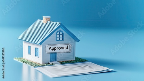 A charming model house with an 'Approved' sign, symbolizing successful home approval and dreams of ownership.