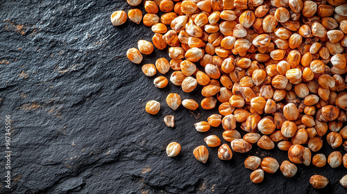 Buckwheat grains. Text space. Background. Macro photography. photo