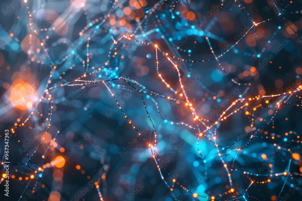 An intricate network of glowing blue and orange lines mimicking neural pathways, creating an abstract visualization of connectivity. An intricate network of glowing blue and orange lines mimicking neural pathways, creating an abstract visualization of connectivity.