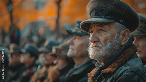 Wallpaper Mural Veterans gathered at a memorial, wideangle, communal and respectful Torontodigital.ca