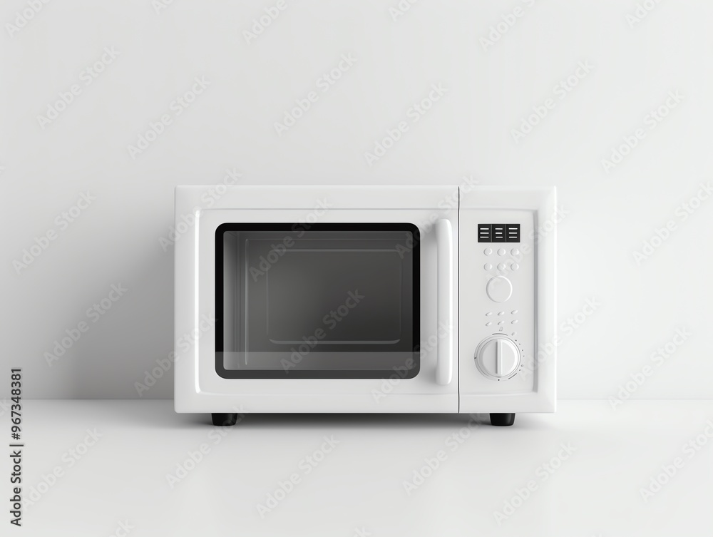 White microwave, minimalist design, clean background, modern and sleek, front view White microwave, minimalist design, clean background, modern and sleek, front view