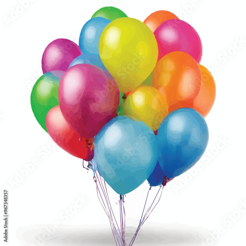 Realistic bunch of flying glossy balloons, multicolored, filled with helium, vector, illustration