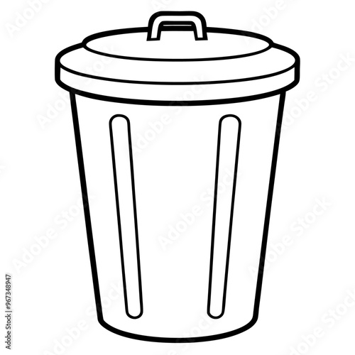trash can  outline coloring book page line art illustration digital drawing