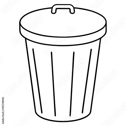 trash can  outline coloring book page line art illustration digital drawing