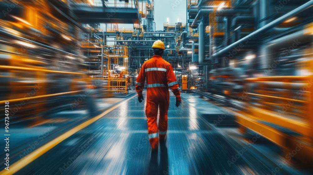 Obraz premium Industrial Worker Walking Through Factory