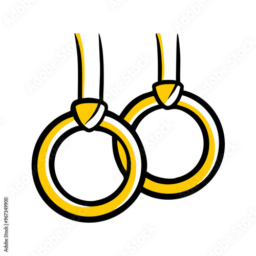 Yellow gymnastics rings icon, flat design, minimalism, fitness concept