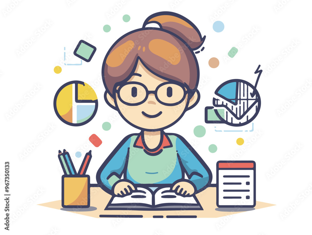 A vectorial icon representing a young teacher giving a course about statistics and creating charts in the R-programming language. Simple hand-drawn. Less details. Kawai flat style.
A vectorial icon representing a young teacher giving a course about statistics and creating charts in the R-programming language. Simple hand-drawn. Less details. Kawai flat style.