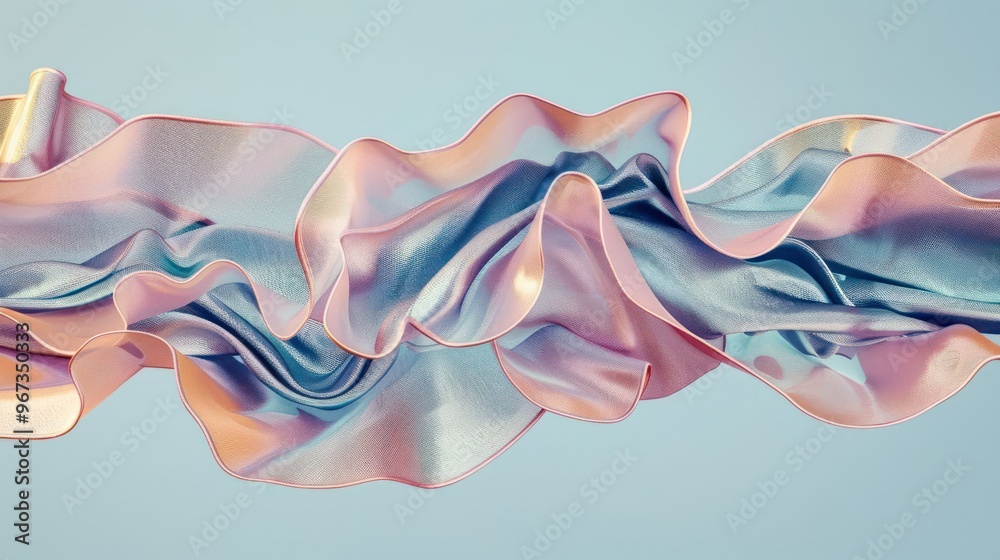 Fototapeta premium A flowing ribbon of pastel colors, showcasing smooth, wavy textures and light reflections.