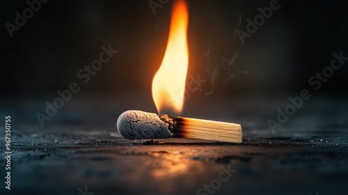 A close-up of a burning matchstick against a dark background, creating a dramatic and captivating visual effect.