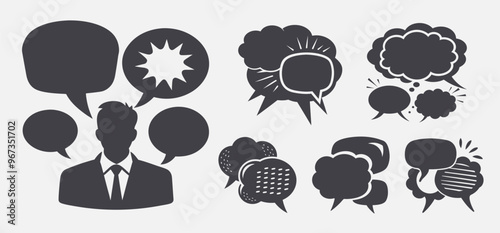 speech bubbles male head vector template collection