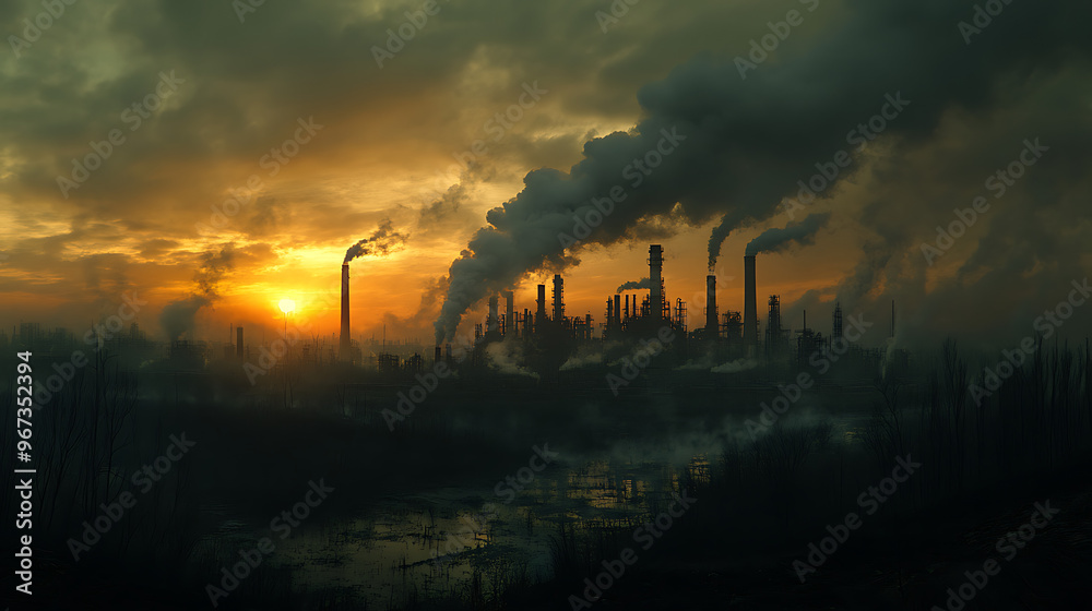 Industrial Pollution: Factory Emitting Toxic Smoke into the Atmosphere Industrial Pollution: Factory Emitting Toxic Smoke into the Atmosphere