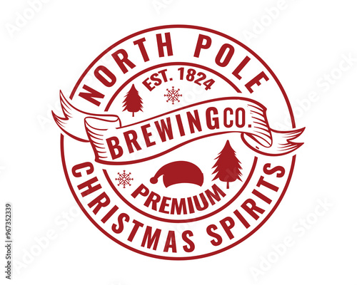 North Pole Est. 1824 Brewing Co. Premium Christmas Spirits Christmas T- Shirt Design