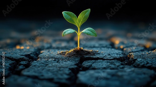 resilient plant sprouting through cracked pavement urban nature triumph hope symbolism microlandscape detail concrete jungle contrast lifes persistence visualization photo