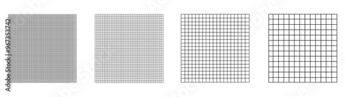 Set of square grid background with empty space. Design of square graph paper, school math sheet, grid paper sheet, notebook pattern, architectural graph paper. Vector illustration.