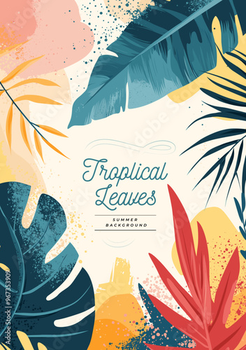 Tropical leaves summer vector background stories template
