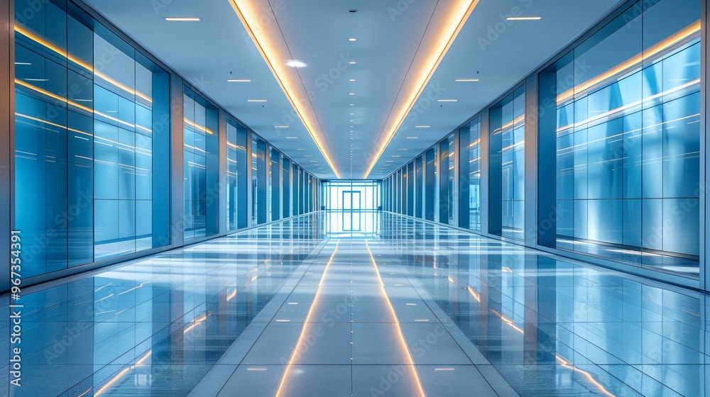 empty long corridor in the modern office building empty long corridor in the modern office building