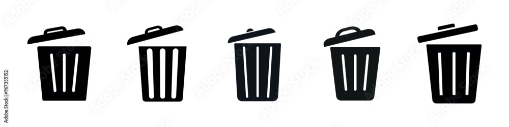 Bin icon set. Trash can icon collection. Trash icons and delete button. Vector illustration. Bin icon set. Trash can icon collection. Trash icons and delete button. Vector illustration.