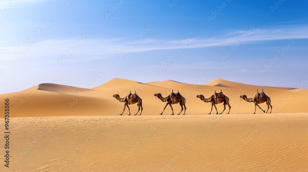 Caravan of Camels in the Desert