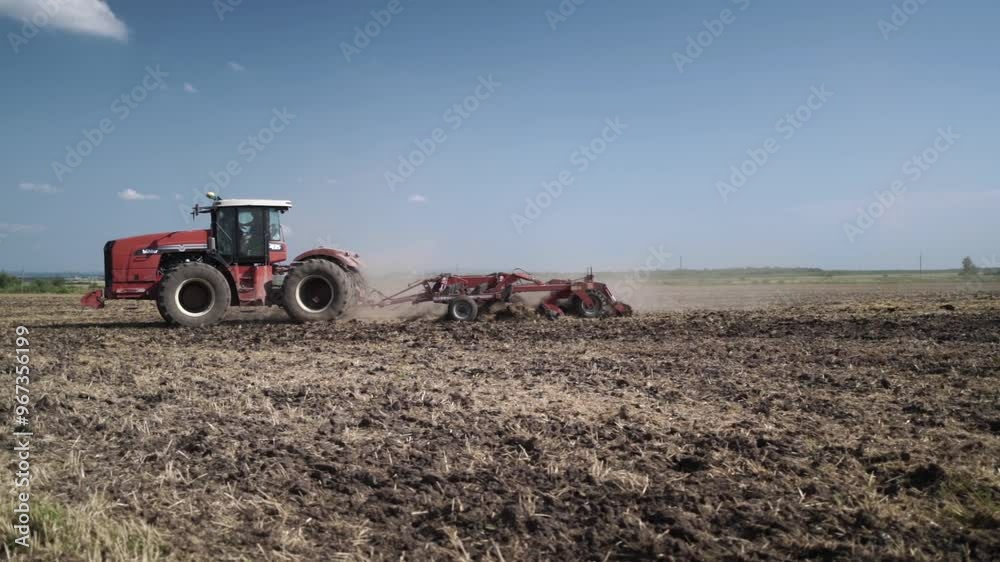 Tractor Working on Farmland and Cultivating the Field Tractor Working on Farmland and Cultivating the Field